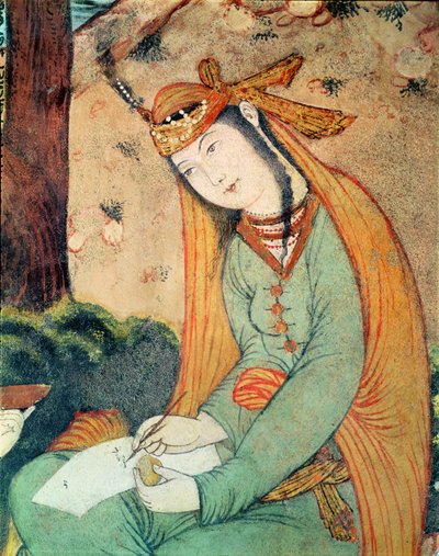 Woman Writing in the Court of Shah Abbas I (1571-1629) 1585-1627 by Persian School